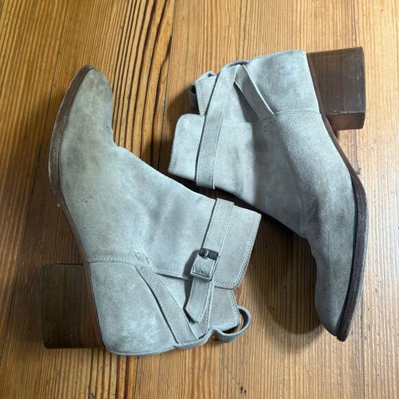 Rag & Bone Walker buckle gray suede leather heeled booties SIZE 10 - Picture 3 of 9